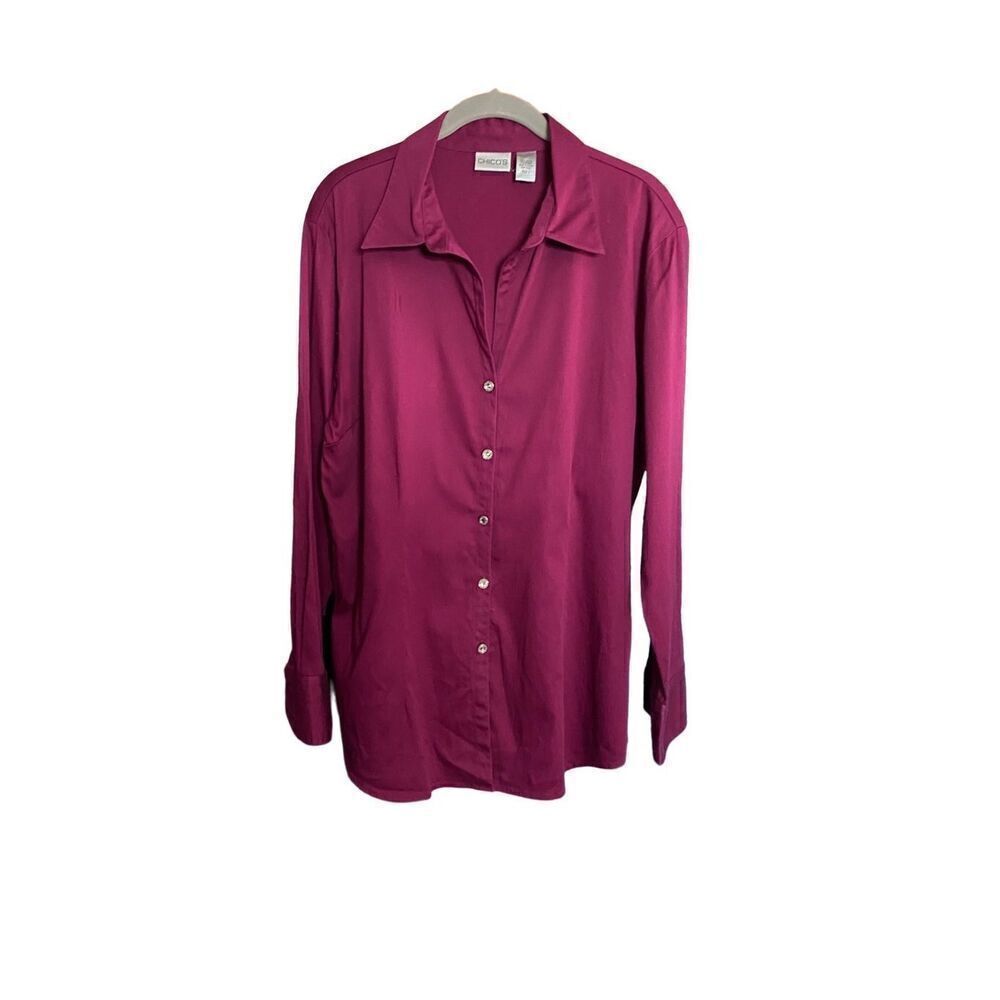 Chicos women’s button, front rhinestone button, Blouse magenta size large